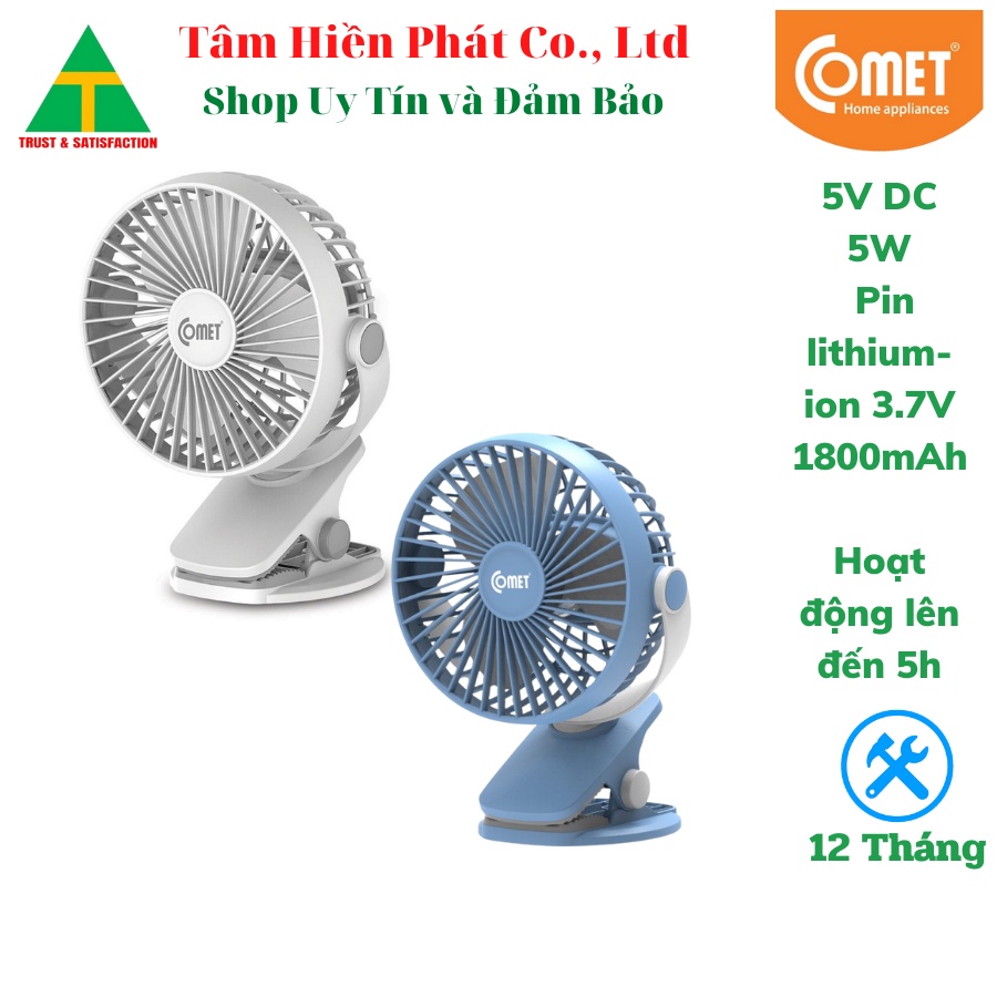 Quạt mini tích điện Comet CRF0705 - Kẹp nôi, Kẹp xe đẩy, Kẹp bàn đa năng - Hàng chính hãng - BH 12 Tháng