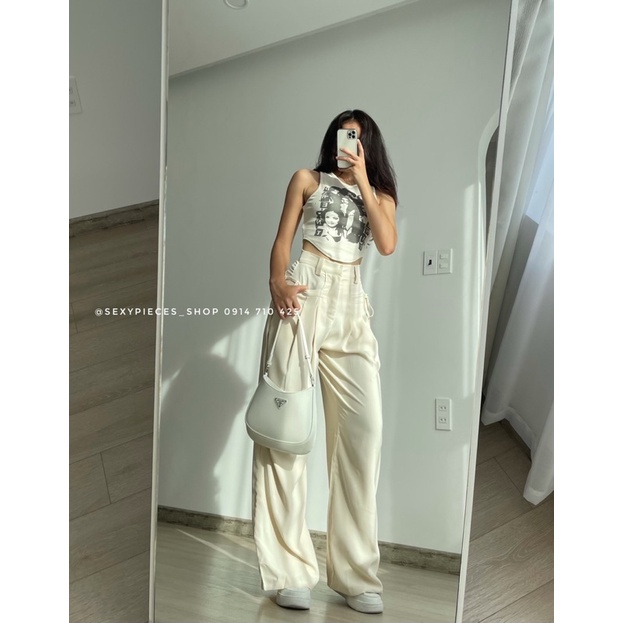 ✅Áo croptop và quần tây nude