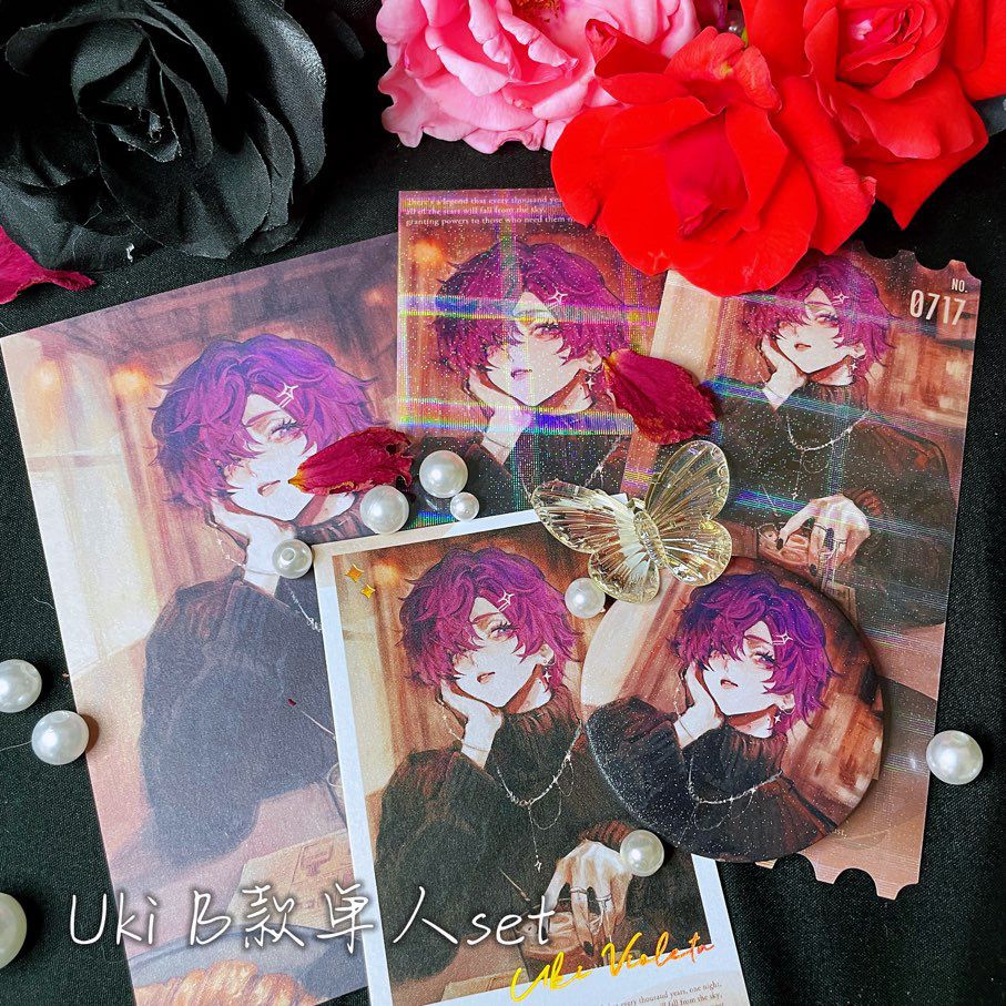 Noctyx Uki Violeta Huy Hiệu Hình Vé Polaroid Merchandise NIJISANJI EN