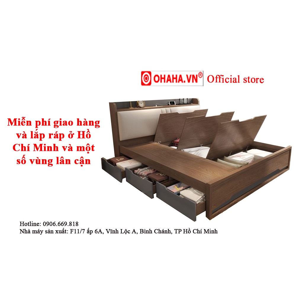 Giường Ngủ Thông Minh Hiện Đại OHAHA 001-OH Kích Thước Đa Dạng- Gỗ HMR Lõi Xanh Chống Ẩm Cao Cấp - Nội Thất Lắp Ráp