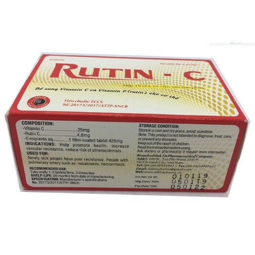 RUTIN C -Hộp 100 viên - Bổ sung vitamin C | Thế Giới Skin Care