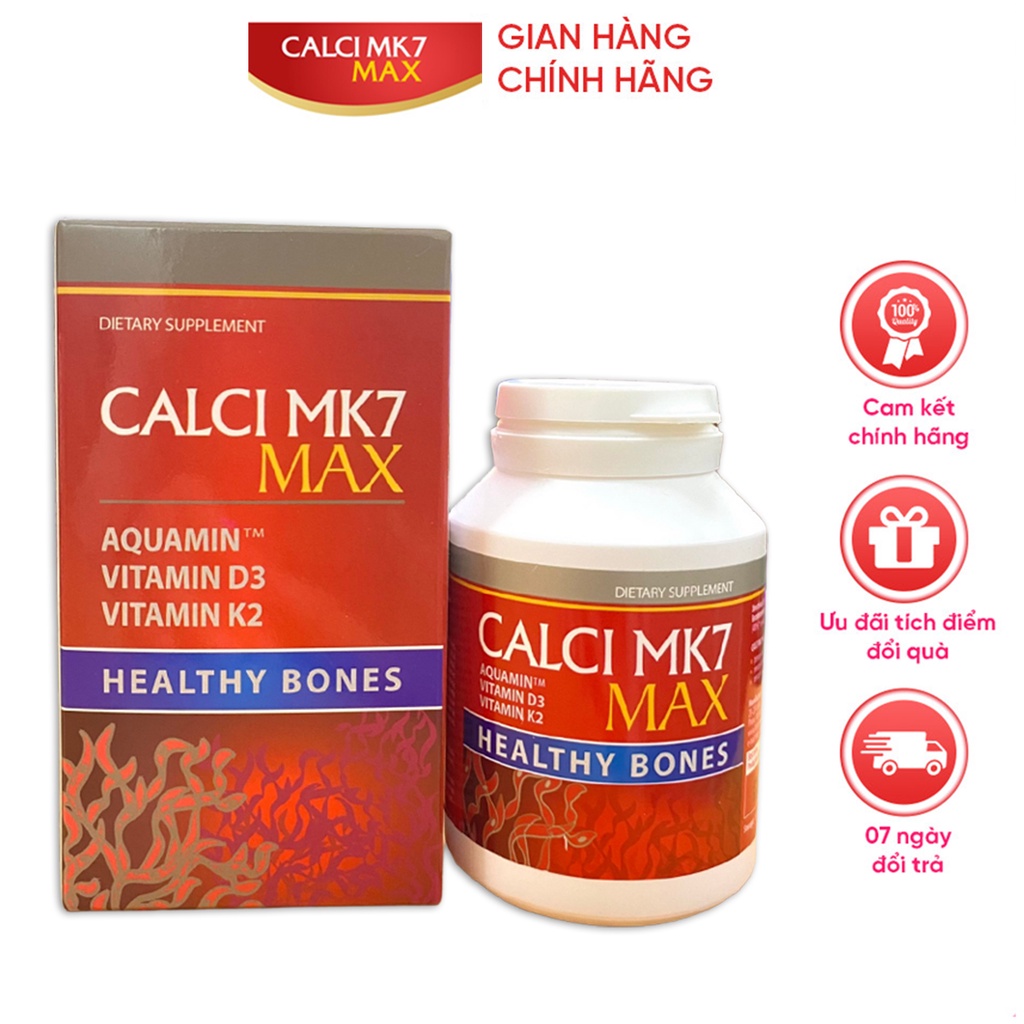Calci Mk7 Max - Viên Uống Bổ Sung Canxi Tảo Đỏ Tự Nhiên, Vitamin D3, Mk7 Hộp 60 Viên