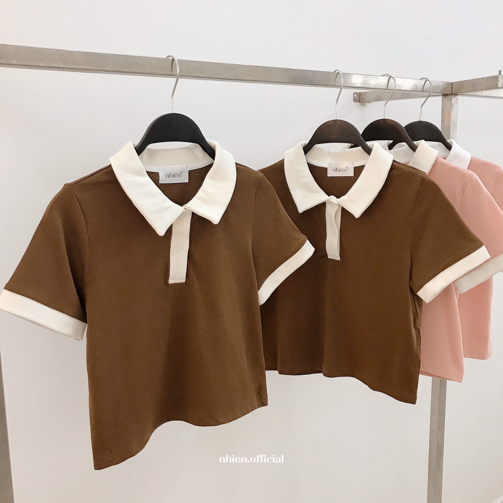 Áo croptop có cổ nữ, croptop polo nhiennhienvintage BT74