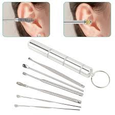 Bộ 6 dụng cụ vệ sinh tai ngoáy tai đồ lấy ráy tai Cao Cấp bằng thép không gỉ cho gia đình