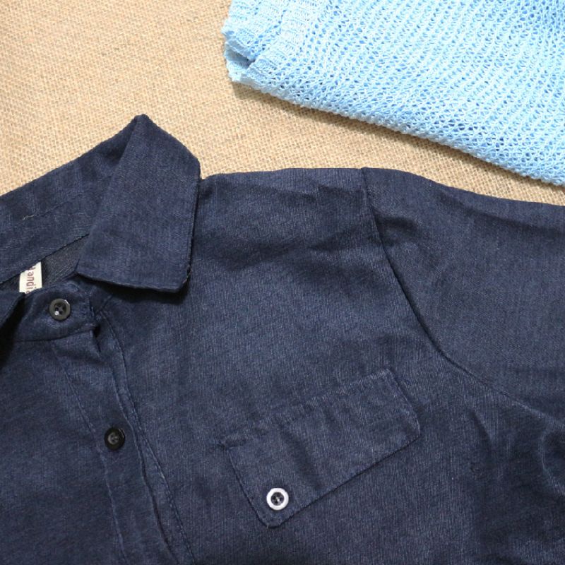 Set váy denim phối áo choàng len style Hàn Quốc | BigBuy360 - bigbuy360.vn