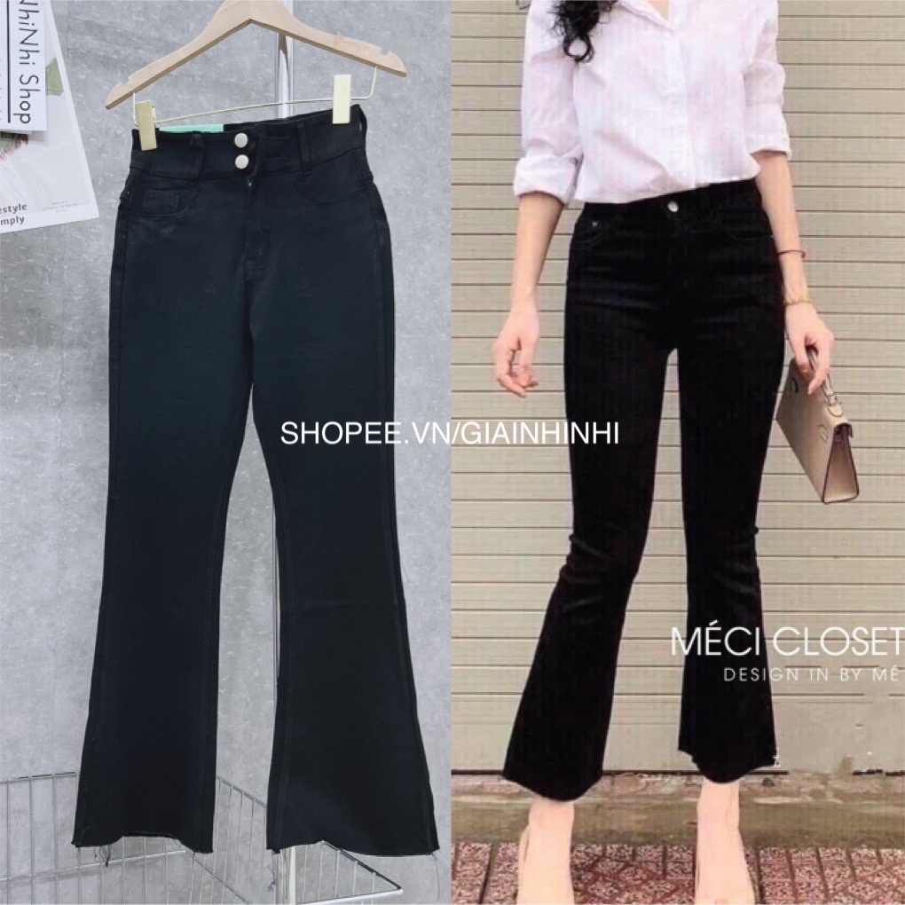 Quần skinny loe đen siêu dãn dày dặn, Quần dáng ôm cap cao co giãn QS166 - NhiNhi Shop
