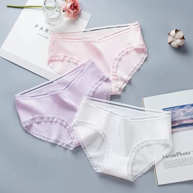 Quần Lót Nữ Quần lót Cotton gân tăm phối viền ren cạp lưới quyến rũ QL02