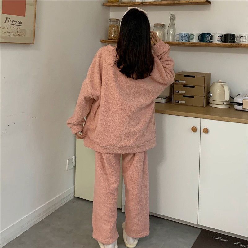❤️❤️Bộ Đồ Ngủ Tay Dài Chất Nỉ Dày Dặn In Họa Tiết Hoạt Hình Dễ Thương Thời Trang Thu Đông Cho Nữ