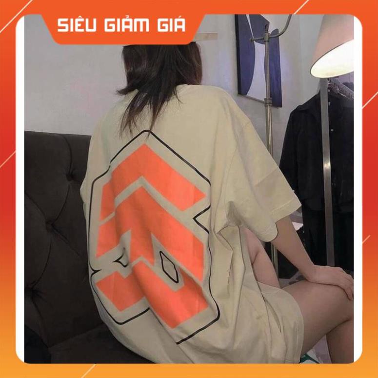 Áo phông  Áo thun unisex from rộng cổ tròn tay lỡ freesize 38-70kg Kem mũi tên