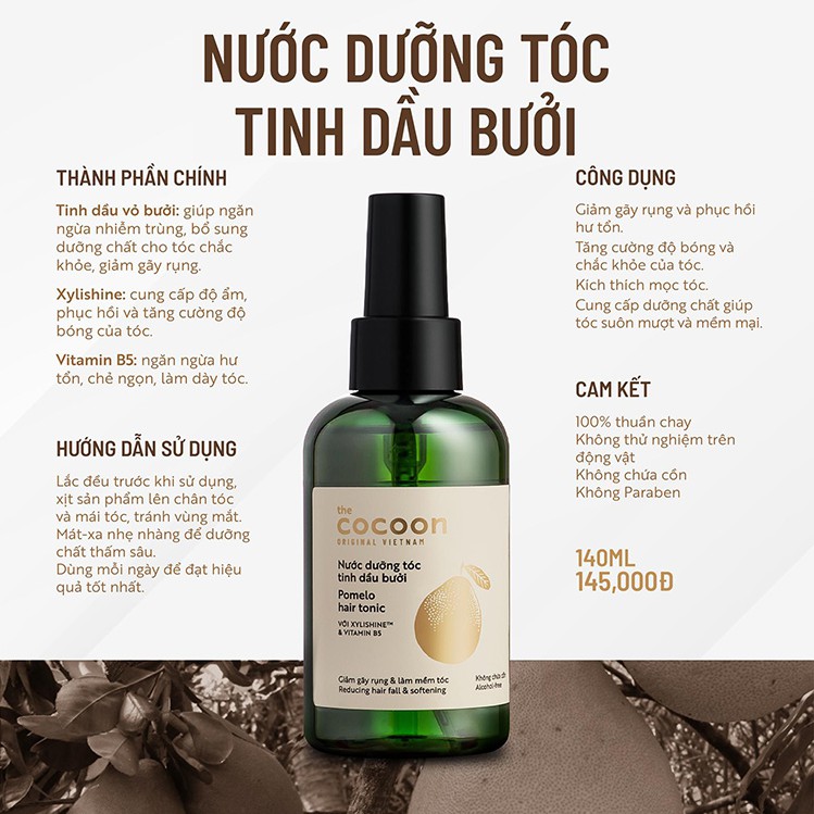 [CHÍNH HÃNG] Nước Dưỡng Tóc Tinh Dầu Bưởi Cocoon 140ml (Pomelo hair tonic)