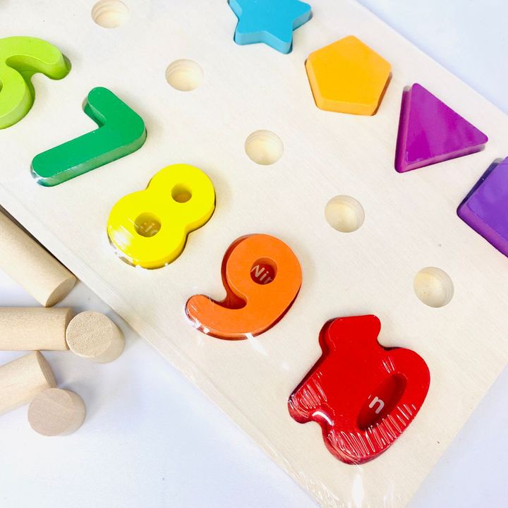 Bộ đồ chơi học tập bảng gỗ Montessori 3 dòng hình khối và chữ số dành cho bé