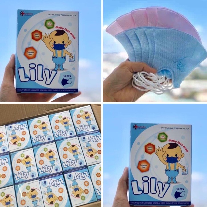 [SET 10 CHIẾC]Khẩu Trang Y Tế Trẻ Em 3D Lily,Dùng 1 lần Cho Bé Từ 3 Tháng Đến 5 Tuổi Màu Xanh/Hồng An Toàn Cho Bé