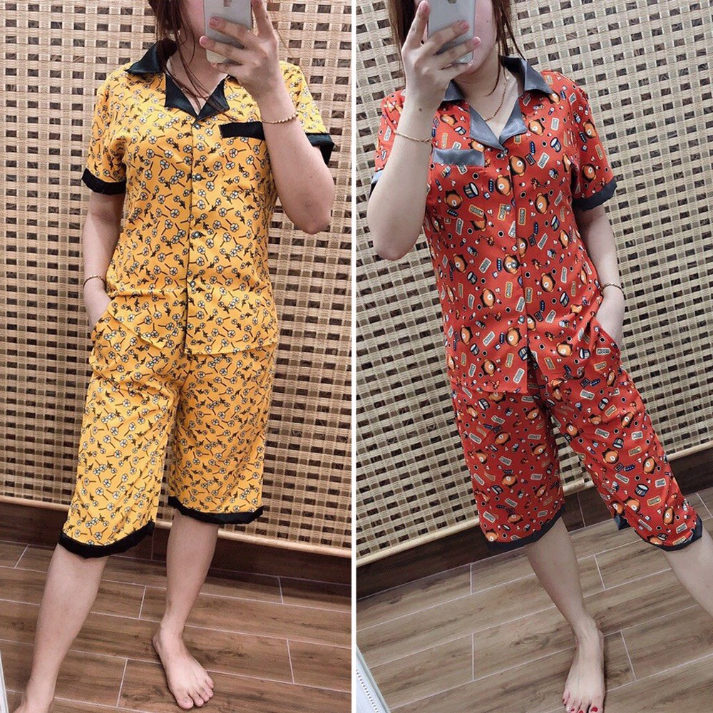 Đồ Bộ Mặc Nhà Lụa Satin Quần Lửng DBL03