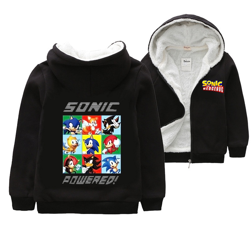 Áo Khoác Hoodie Len Lông Cừu Dày Dặn Phối Khóa Kéo In Hình Sonic the Hedgehog Cho Bé Trai