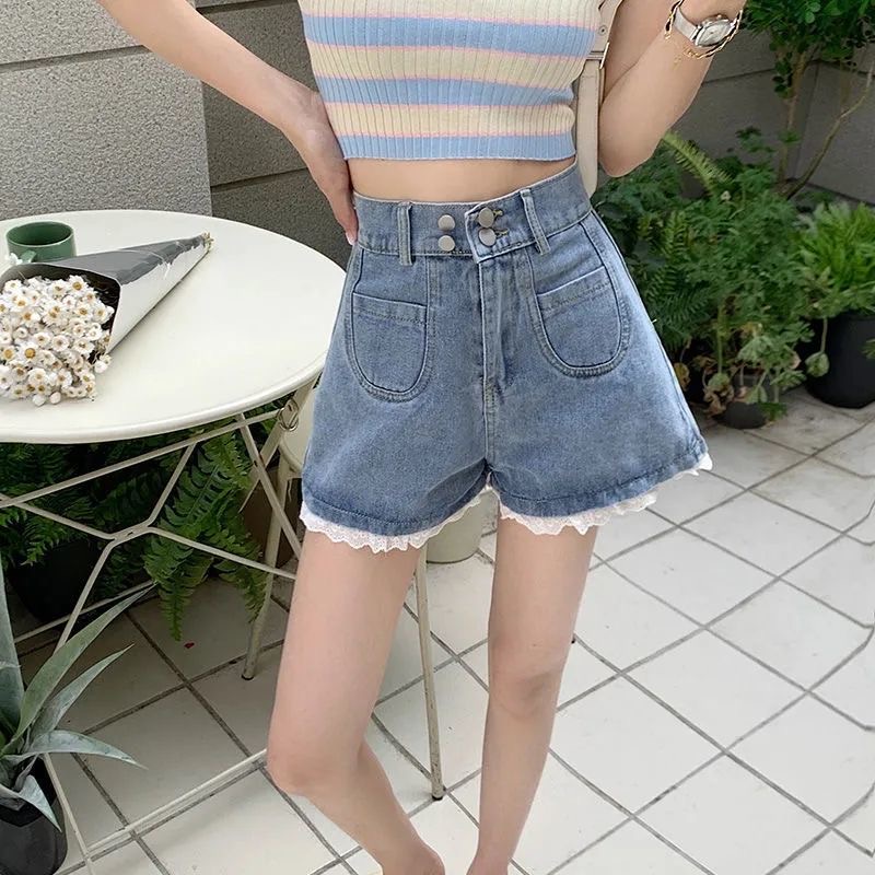 Quần Short Denim Lưng Cao Ống Rộng Thời Trang Mùa Hè Hàn Quốc Dành Cho Nữ