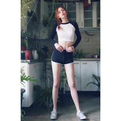 Bộ Đồ Bơi Nữ 2 Mảnh Quần Đùi Cạp Cao Aó Crop Dài Tay Bin Sports BHV093 M2