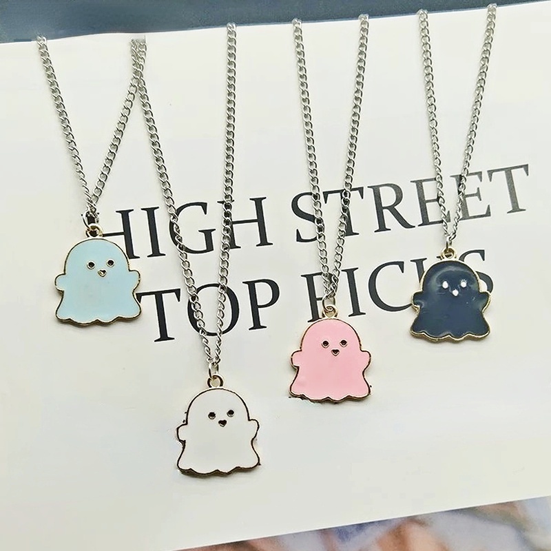 Vòng Cổ Choker Thiết Kế Hình Ma Màu Trắng/Đen/Xanh Dương Sáng Tạo Dễ Thương Thời Trang Dịp Halloween