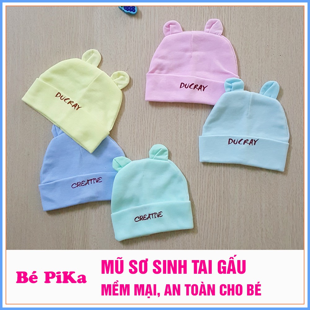 Mũ sơ sinh có tai 2 lớp cotton dày dặn mềm mại cho bé gái, bé trai