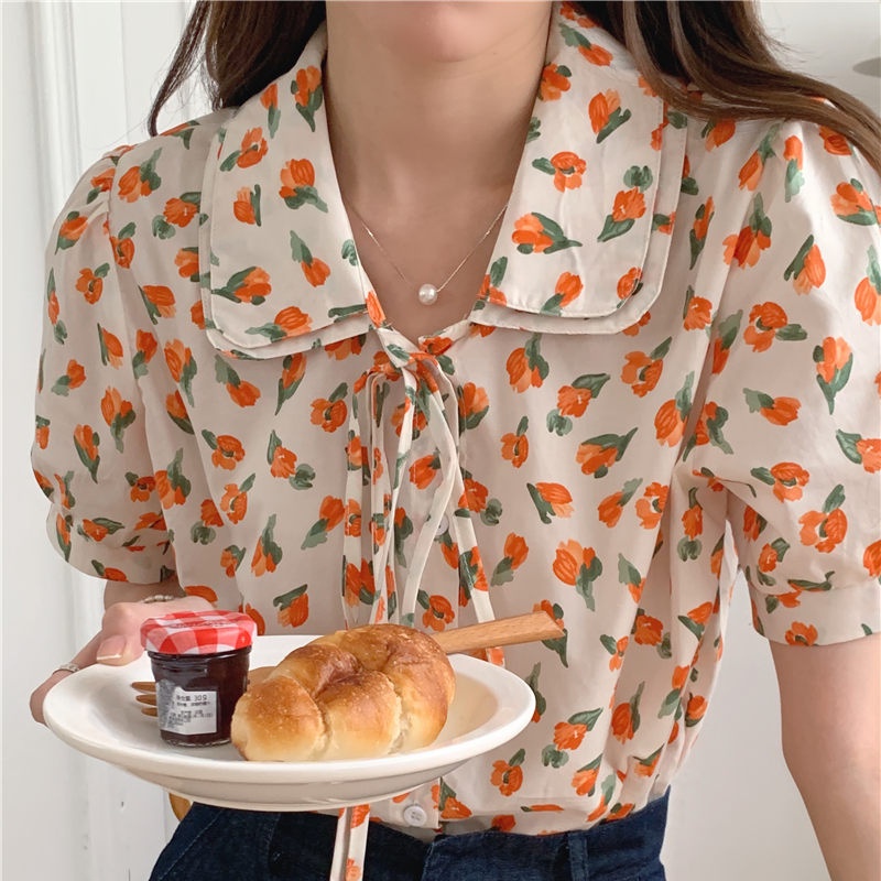 SUXI Áo Sơ Mi Tay Ngắn Dáng Rộng In Họa Tiết Phong Cách Hàn Quốc Xinh Xắn