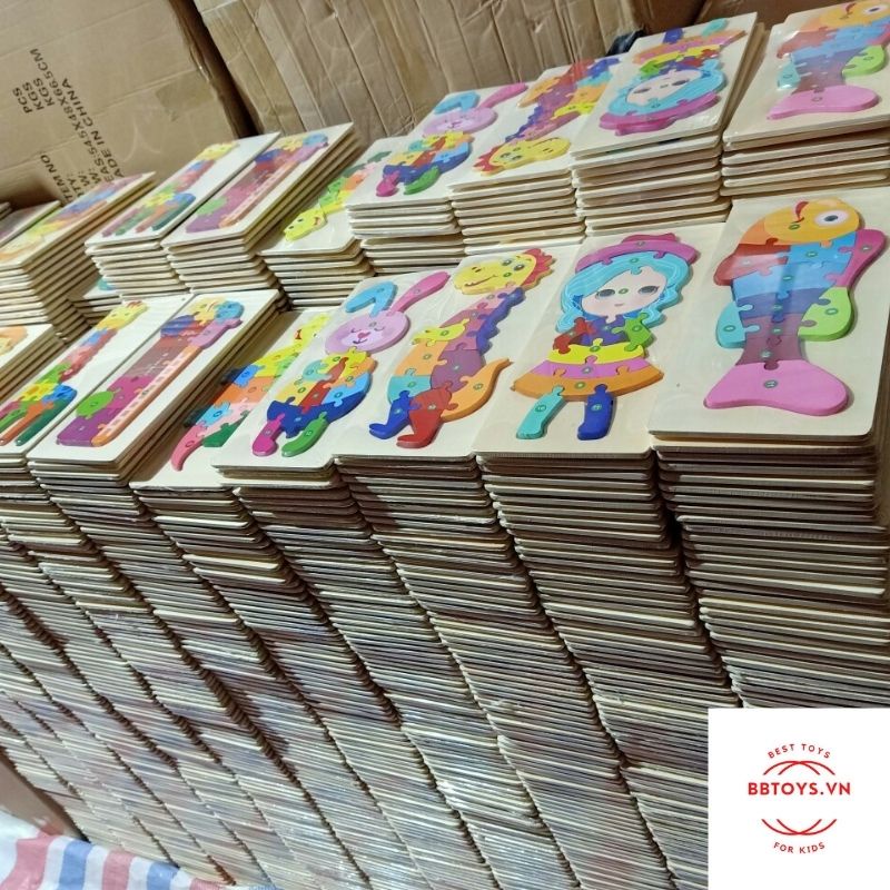 Đồ chơi gỗ montessori, đồ chơi ghép tranh gồm 10-12 mảnh có nối số thứ tự giúp bé phát triển tư duy xếp hình
