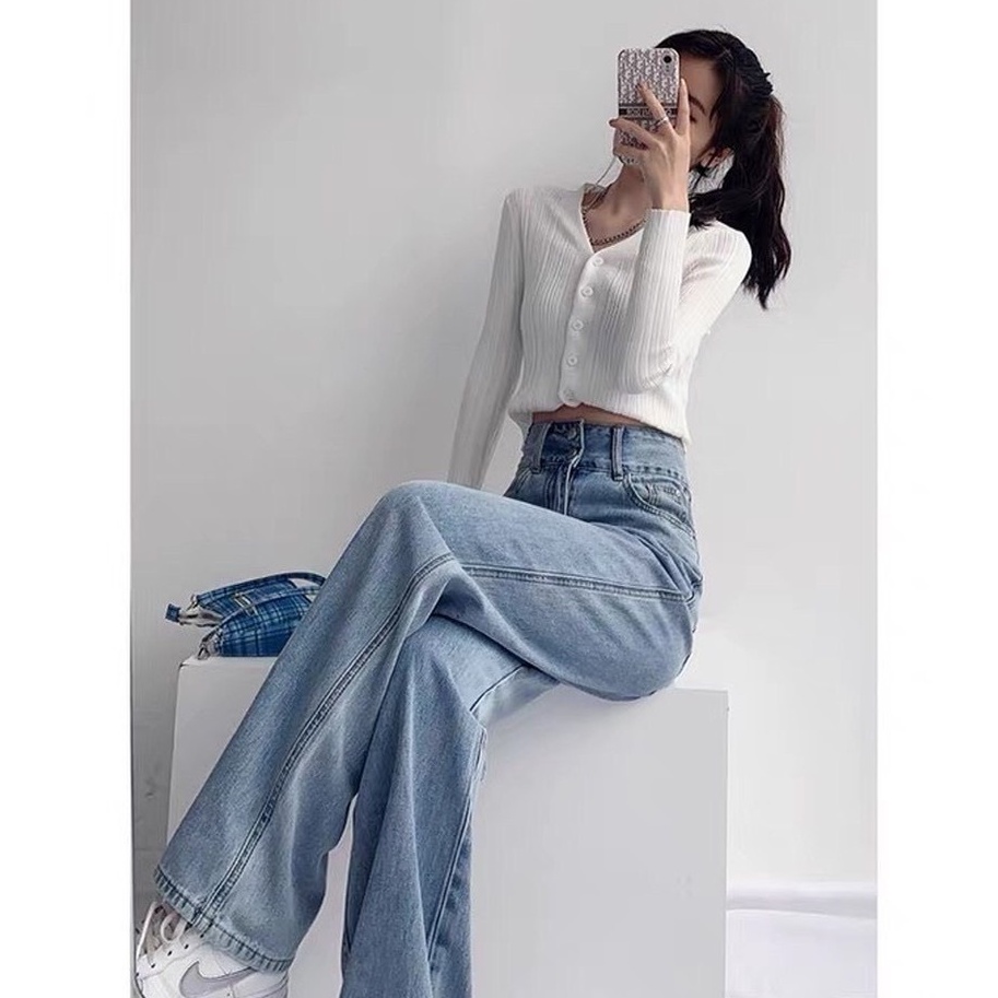 Quần Jean Bò Cạp Cao 2 Khuy Nữ Dáng Suông Ống Rộng Hottrend Ulzzang 𝑩𝒚.𝑪𝒂𝒎𝒄𝒂𝒎 | BigBuy360 - bigbuy360.vn