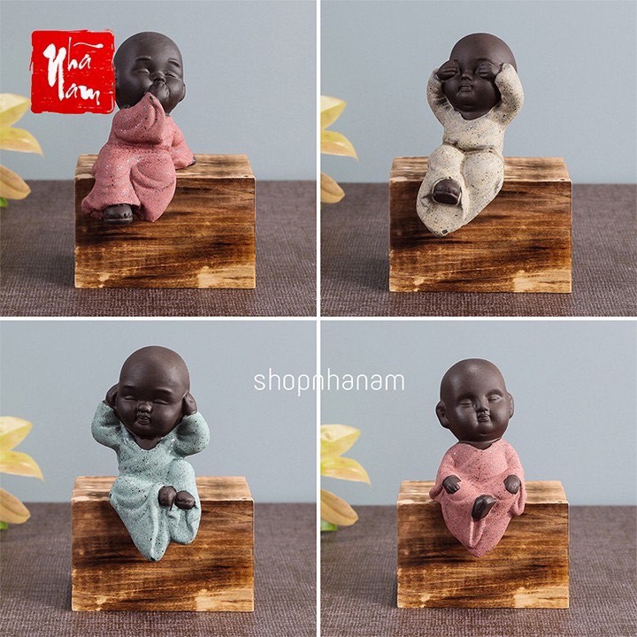 Bộ tượng tứ không 4 chú tiểu gốm tử sa
