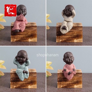 Bộ tượng tứ không 4 chú tiểu gốm tử sa