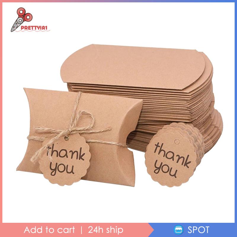 [Prettyia1] Hộp Giấy Kraft Đựng Kẹo Quà Tặng Sinh Nhật Đám Cưới Hình Gối