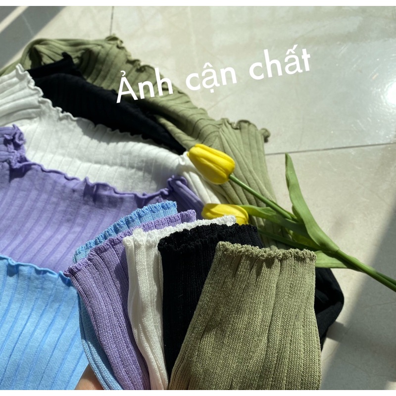 Thun Crop trễ vai viền bèo cổ vuông bảng màu Hottrend 2011