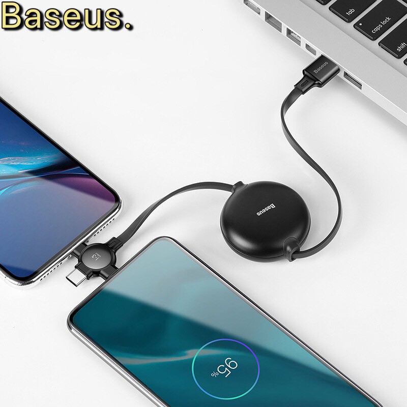 Dây cáp sạc dây rút Baseus Little Octopus LV389 tích hợp 3 đầu Type C/Micro USB/(3A ,1M)