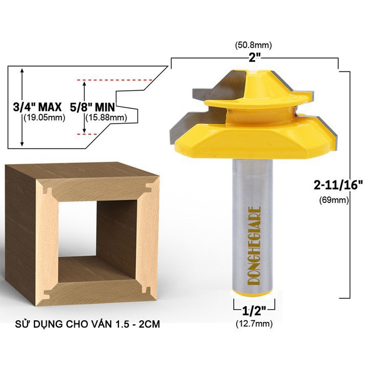 Mũi ghép ván góc vuông_Mũi phay ghép gỗ 45 độ