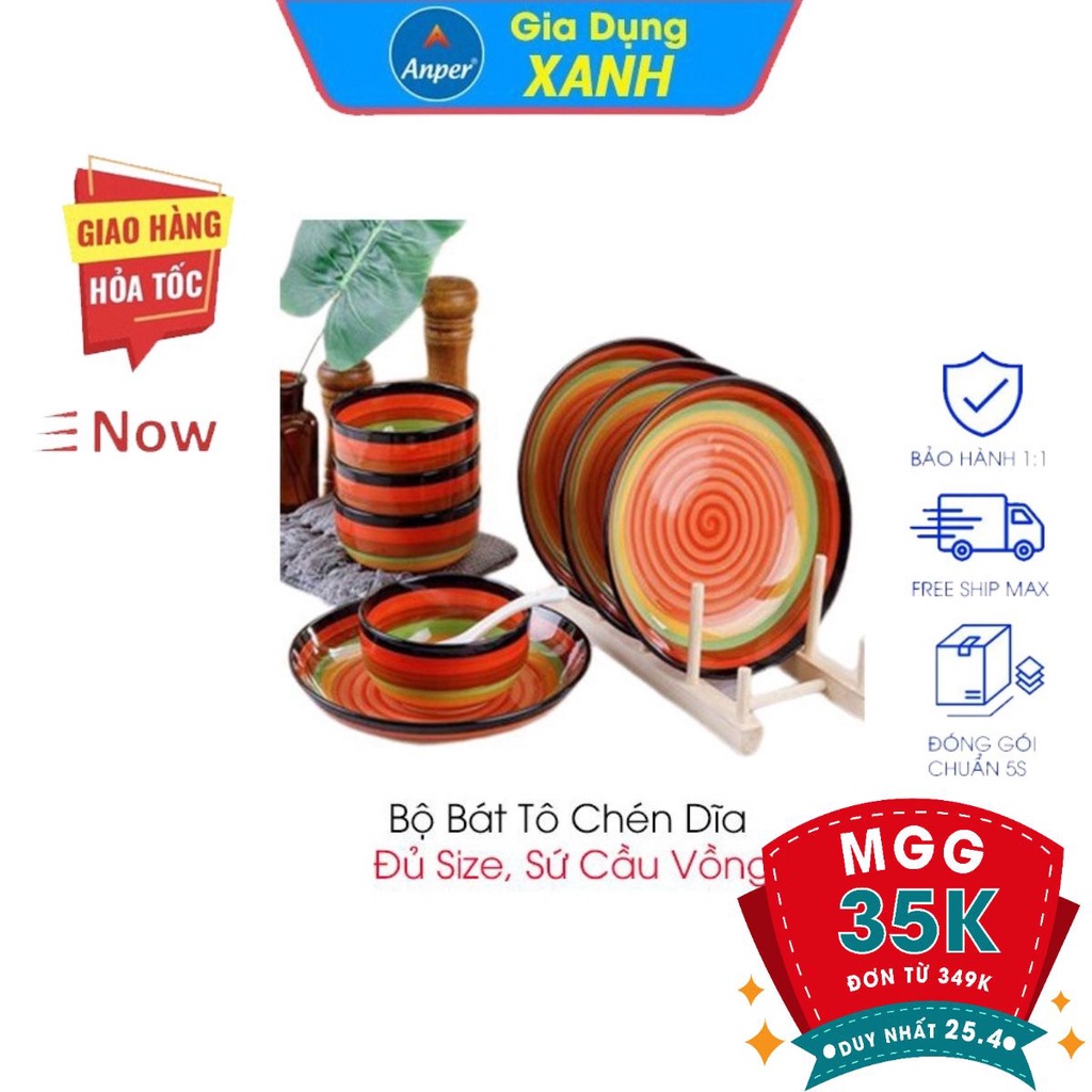 Chén ăn cơm ANPER bát ăn cơm đĩa sứ tô sứ cầu vồng hàng chính hãng