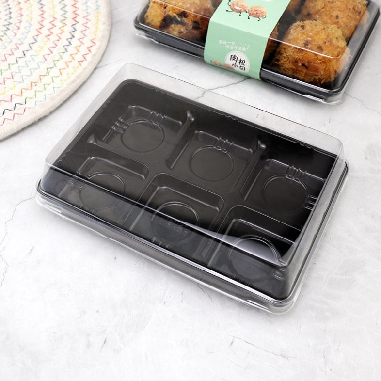 hộp đựng bánh kem,bông lan [FREESHIP❤️] combo 50 hộp nhựa pet chữ nhật 6 ngăn vuông