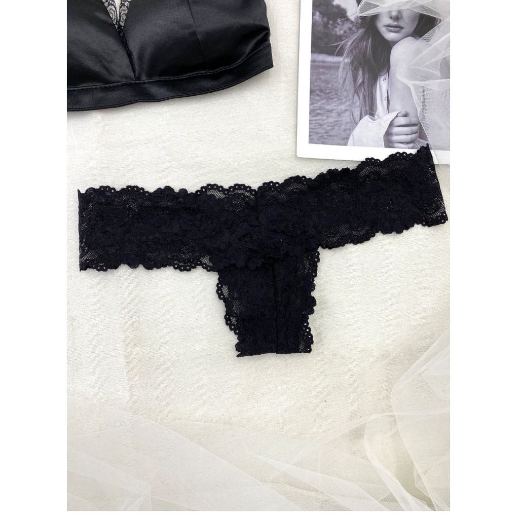 👙Nội y cao cấp👙 Bộ đồ lót nữ satin đen có mút mỏng hàng thiết kế | BigBuy360 - bigbuy360.vn