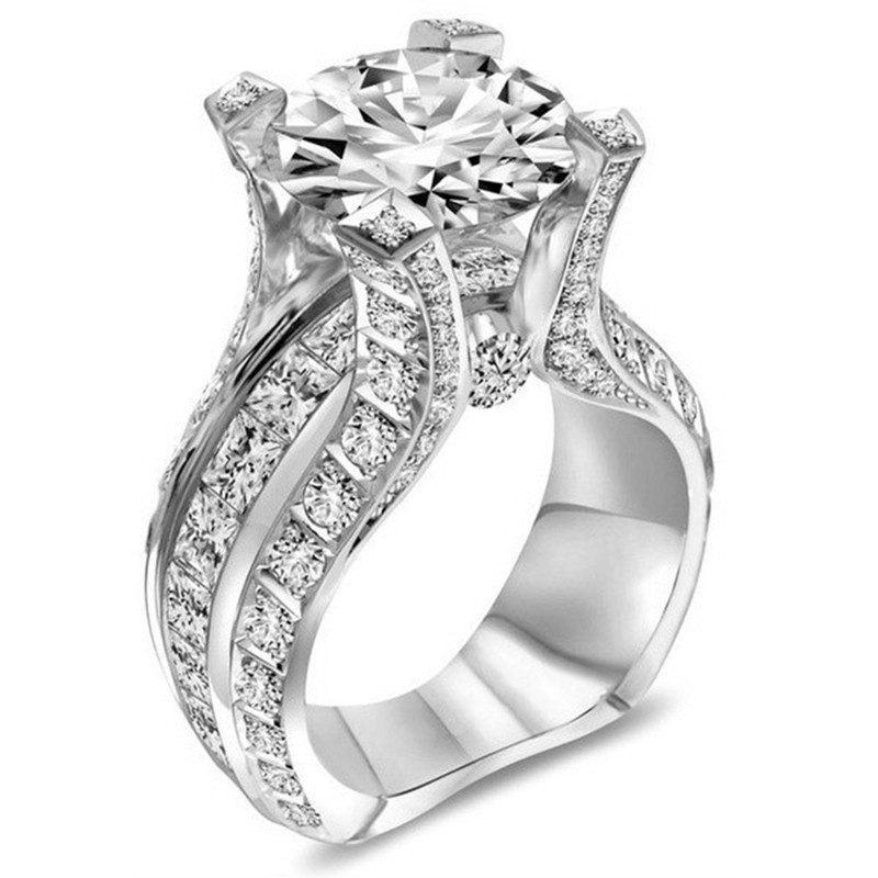 Nhẫn khảm kim cương 925 nhân tạo mạ vàng hồng R346 bạc sterling 18K cho nữ