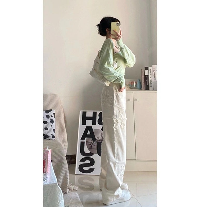 Quần Jean Dài Lưng Cao Ống Rộng Thời Trang Dành Cho Nữ