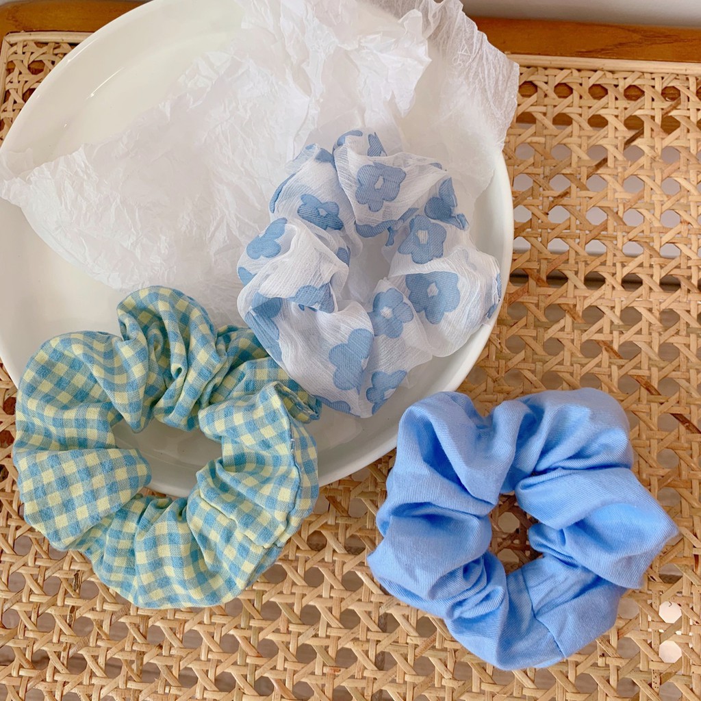 Scrunchies Cột Tóc Vải Hoa Cỏ Mùa Xuân Rực Rỡ Mix Caro Hot Trend