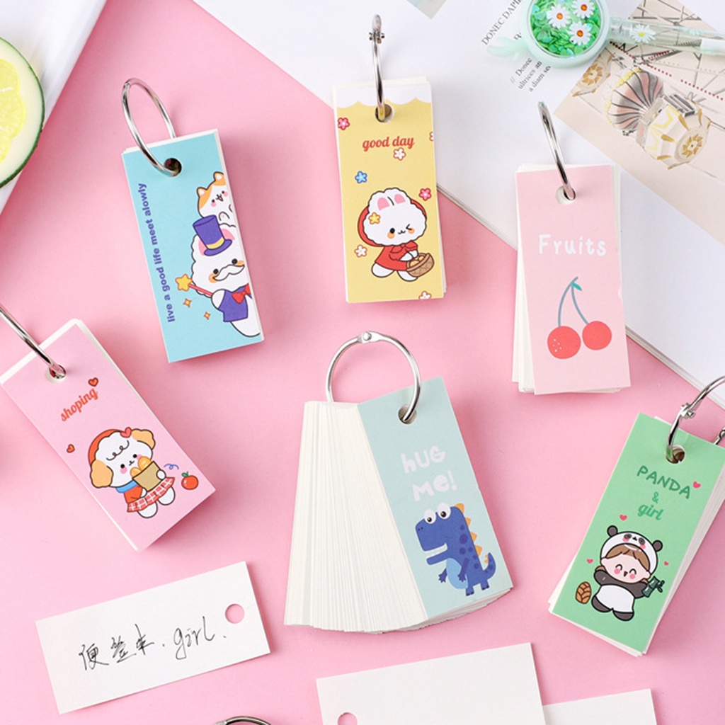 Flashcard học từ vựng chữ nhật hình dễ thương kèm khoen cao cấp nhiều size kèm bìa 4D