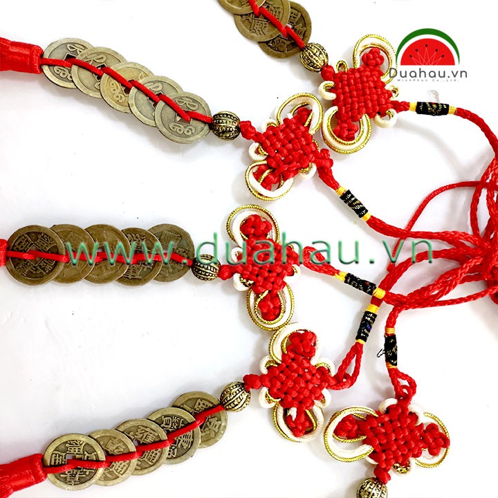 Dây Treo 5 Đồng Tiền Xu Cổ - Nút treo May Mắn Viền Vàng