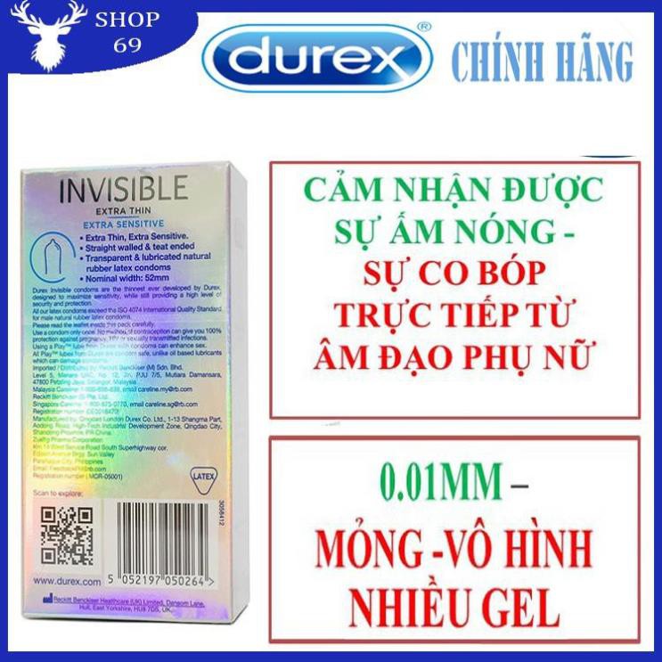 (Che tên) (BAO CAO SU MỎNG NHẤT THẾ GIỚI) Bao cao su DUREX INVISIBLE mỏng, an toàn, uy tín