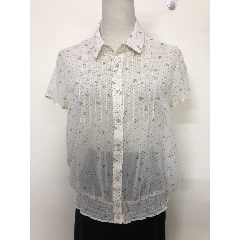 size L áo sơ mi voan kiểu bo gấu hoa nhí chấm bi 2hand mới mát