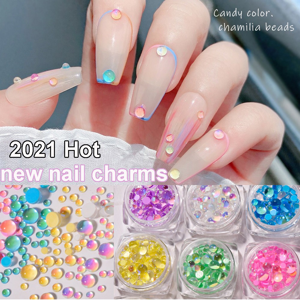 1 Hộp Phụ Kiện Làm Móng Nghệ Thuật|Hạt Pha Lê Tròn Mặt Kính Trang Trí Móng Tay|Sticker Dán Móng Màu Kẹo Mẫu Mới 2021