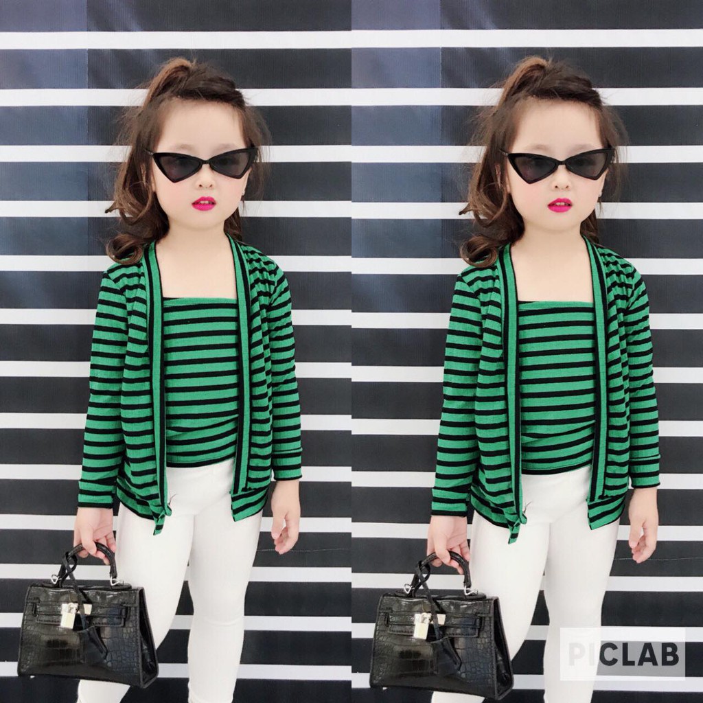 Set 2 áo kẻ ( áo trong +áo khoác ngoài) cực sang và chất cho bé gái - S2A