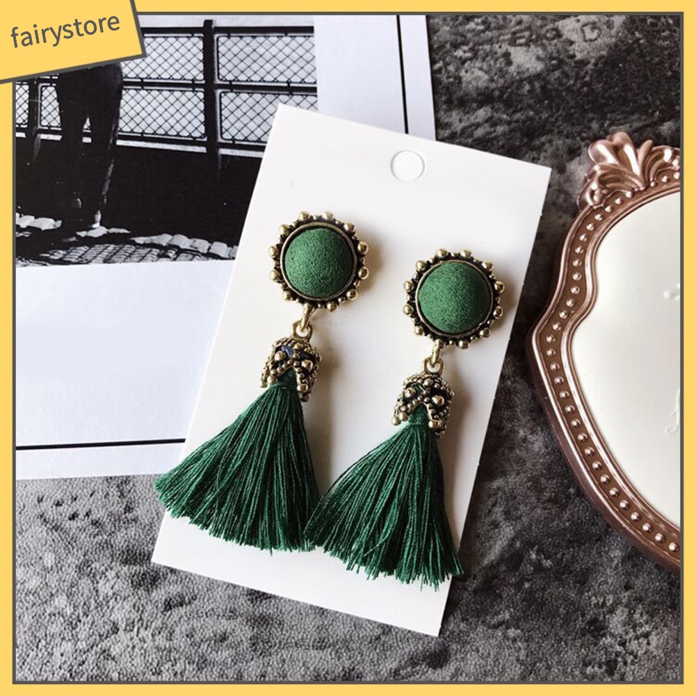 Khuyên tai phối dây tua thời trang cổ điển cho nữ