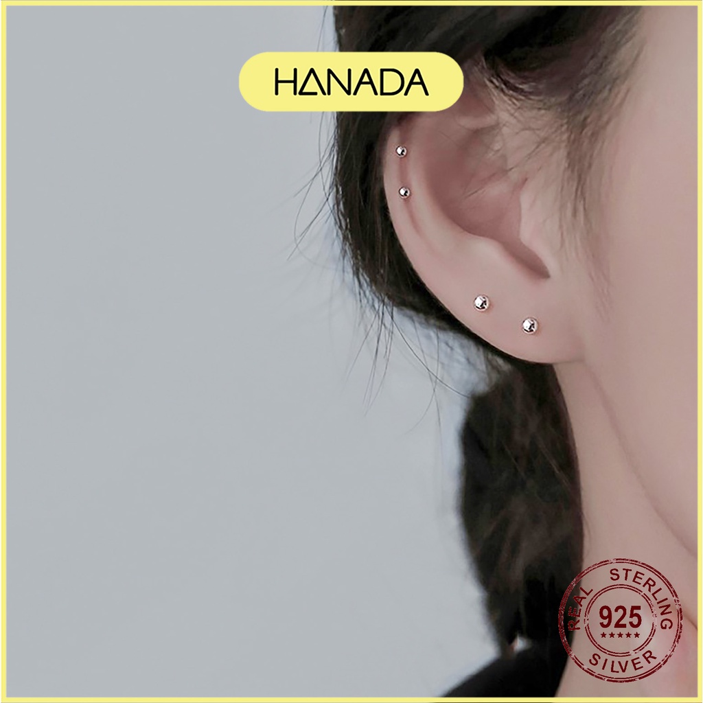 Bông Tai Bạc 925 Hanada E-0-B-0408 Bi Tròn 3mm