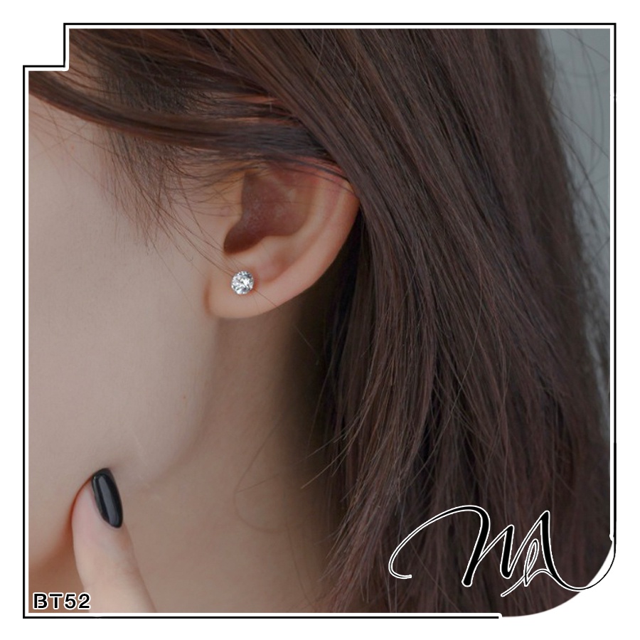 Bông tai nam nữ unisex khuyên nụ đá trắng đá đen nhiều size Titan không gỉ - 1 Cặp - Măng’s House BT52