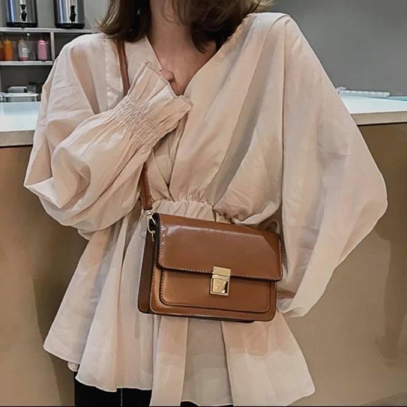 Túi xách đeo chéo nữ da bóng thời trang retro trơn basic - Order taobao quảng châu