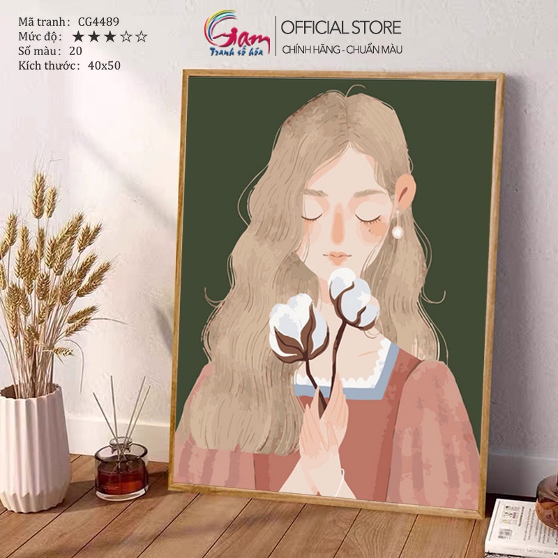 Tranh tự tô màu theo số cô gái hoa GAM nâng cấp lọ màu to 5ml kèm 2 bộ cọ CG4489
