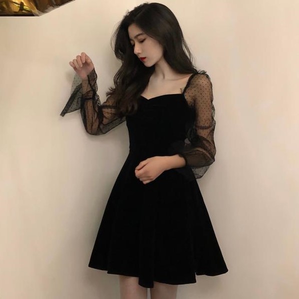 Váy đen tay ren hàn quốc (oder) kèm ảnh thật | SaleOff247