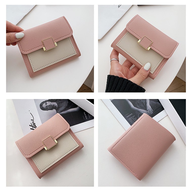 Ví nữ mini PaPu nhiều ngăn, da trơn phối màu phong cách Hàn Quốc - VN13 | BigBuy360 - bigbuy360.vn
